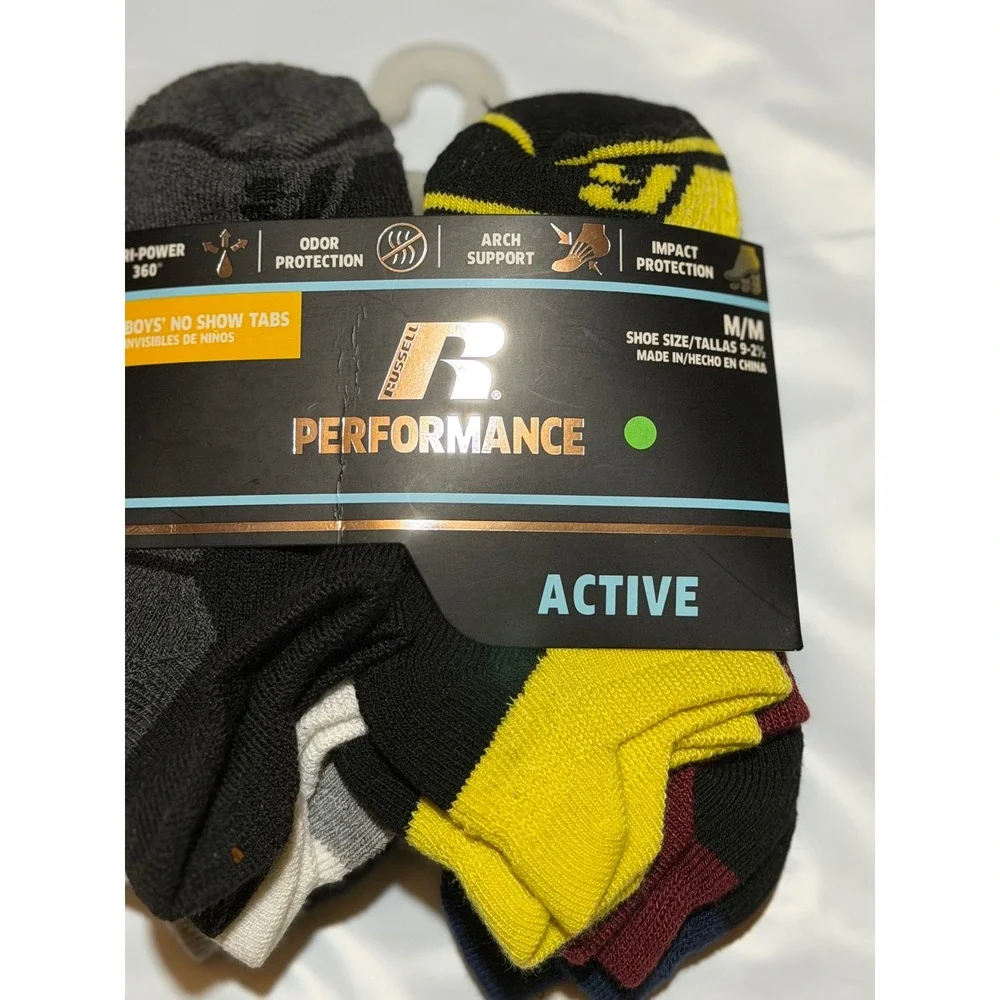 Russell Performance Socks Multicolor No Show Active Arch Support 6 Pair M Boys
